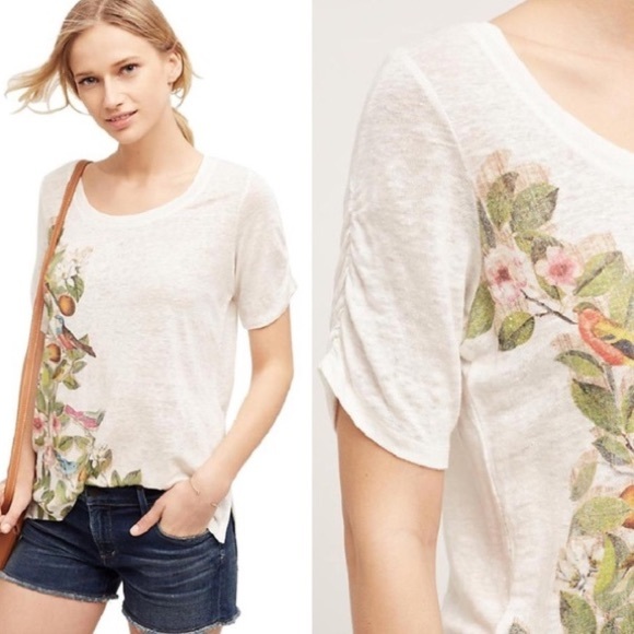 Anthropologie Tops - Meadow Rue Floral Bird T-Shirt